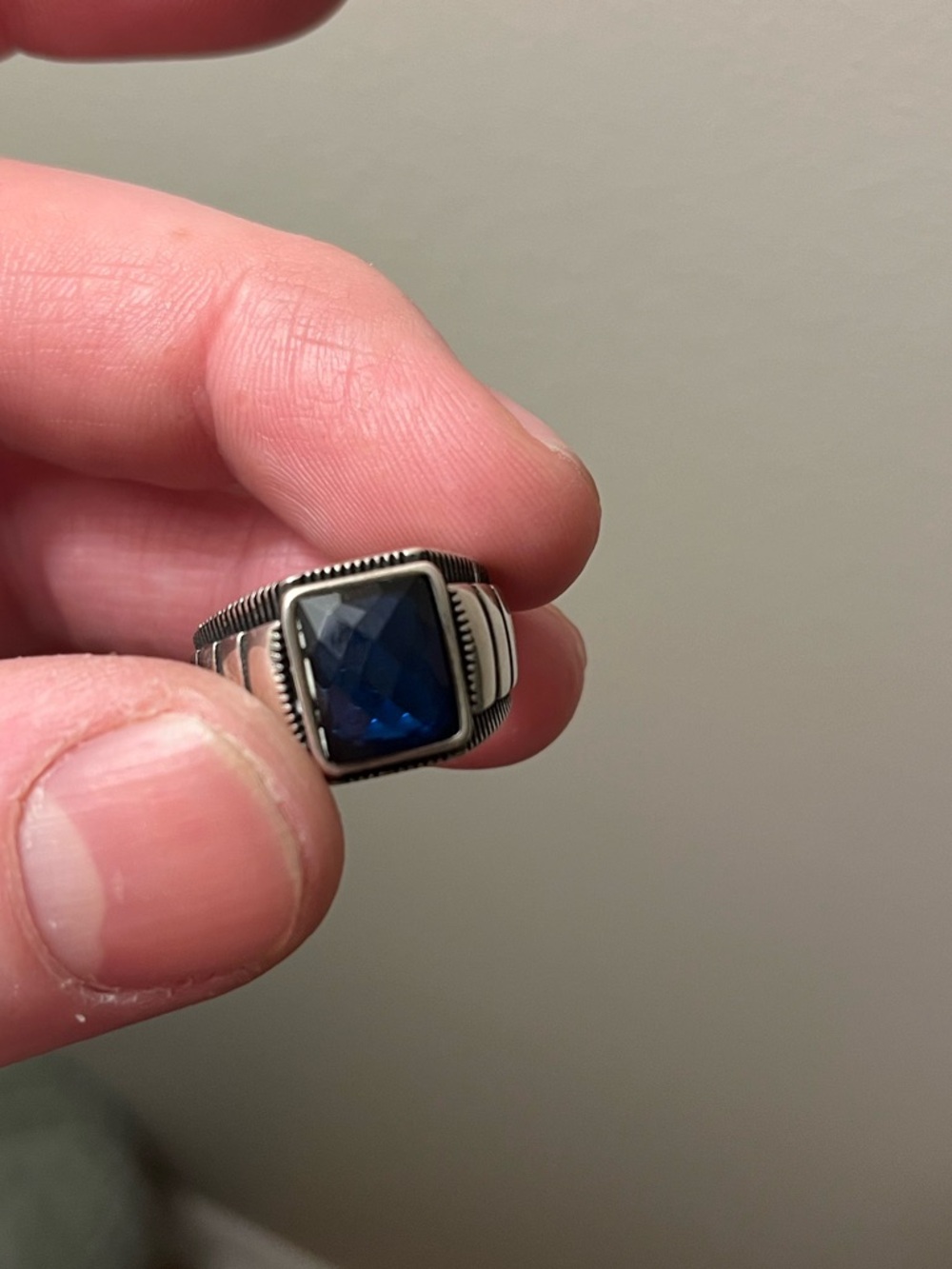 Sterling Silver Ring with Blue Sapphire - Picture 2 of 6